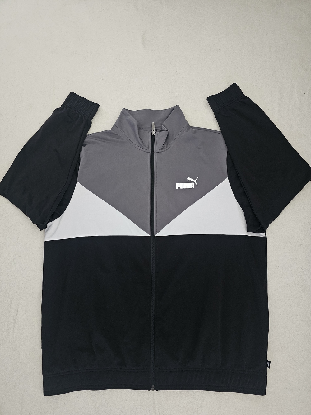 NEW! PUMA Mens ZipUp Track Jacket Black-Gray-White Casual Confort Athletic SZ XL